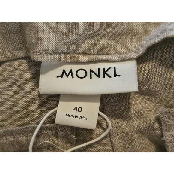 MONKL Linen Blend Set Women's Size Large Wide Leg Pleated Pants Button Up Top - Picture 11 of 12